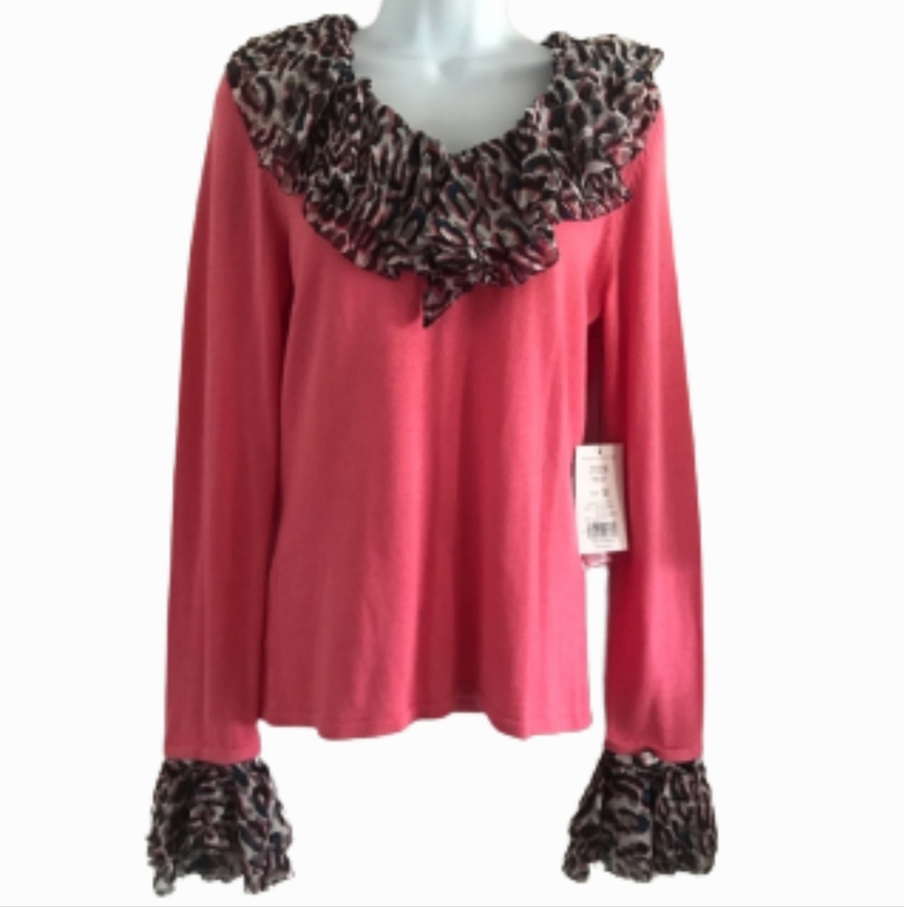 Etcetera Removable Ruffled Collar & Cuffs Pinklady Sweater